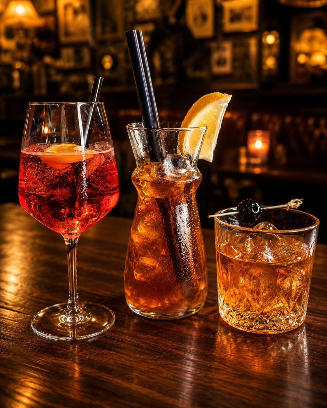 Three cocktails served on the Dear Watson bar