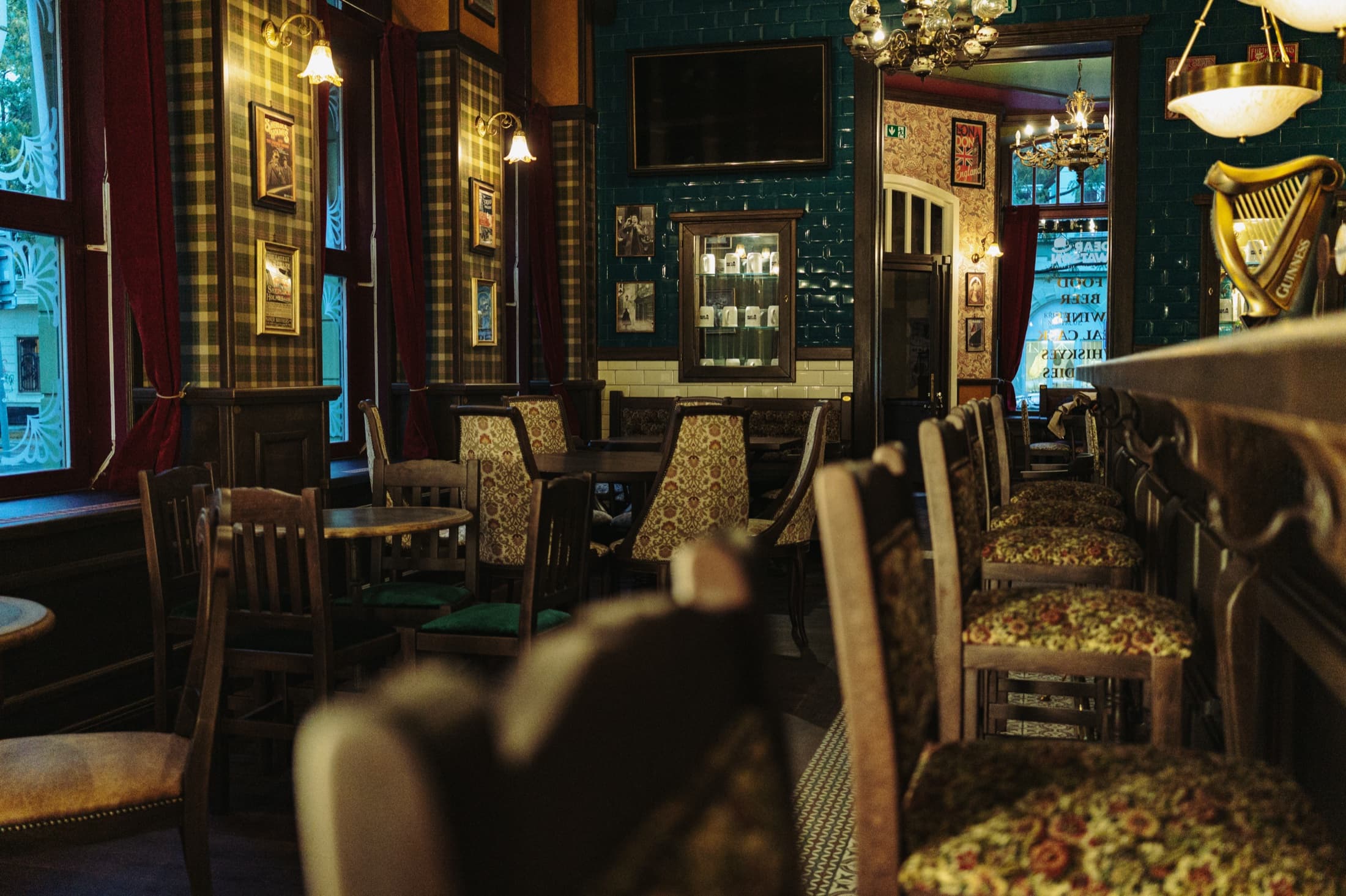 The richly decorated dining area inside Dear Watson